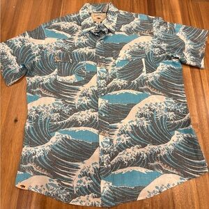 Men’s Western Aloha Wave Print Pearl Snap Shirt XXL Hawaiian Surf Button Up